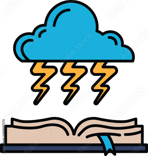 A book with a stormy sky above it