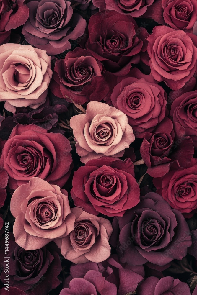 Obraz premium A beautiful bunch of vibrant purple roses set against a black background