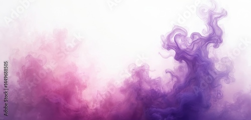 Abstract background design featuring swirling purple smoke. Isolated white backdrop with fluid shapes, waves, motion and energy. Modern digital art. Perfect for presentations or creative projects.