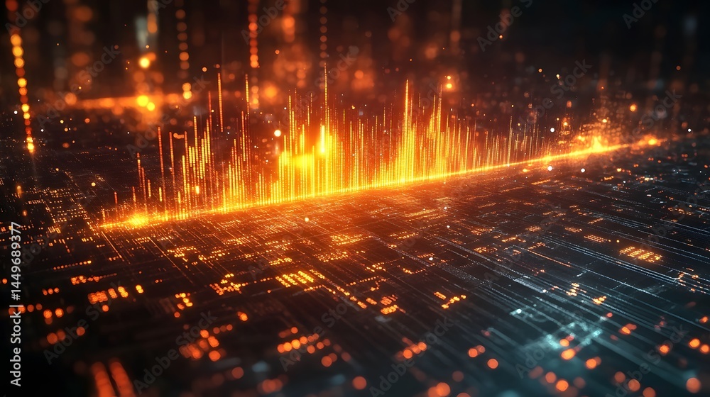 Fototapeta premium Futuristic tech backdrop with glowing elements representing forex, financial systems, and digital trading platforms 