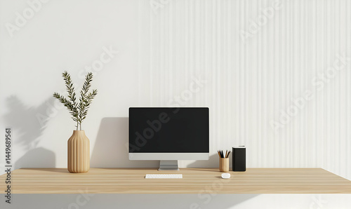 Wallpaper Mural Minimalist Home Office Setup with Computer and Decorative Elements Torontodigital.ca