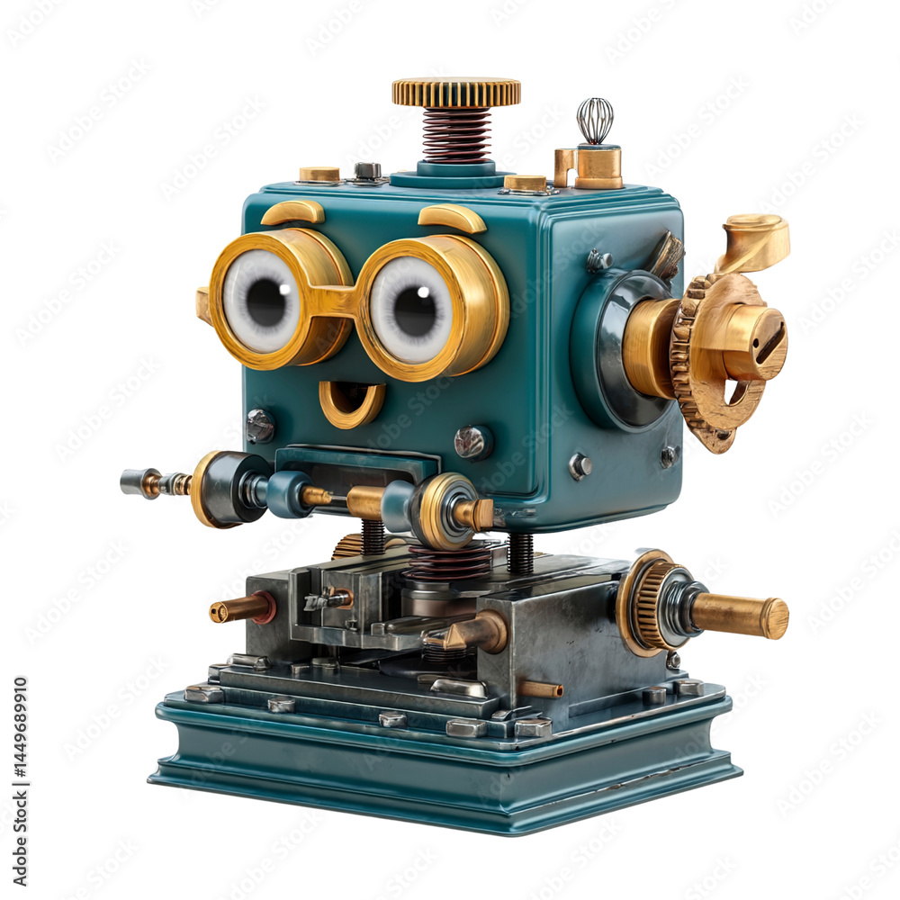 Fototapeta premium Charming Vintage Robot Character with Glasses - 3D Render