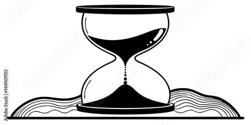 Simple monochrome hourglass sketch with timber pattern and soft light accents