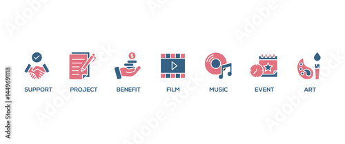 Sponsor banner web icon vector illustration concept with icon of support, project, benefit, art, event, music, sport, and film