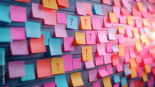Colorful Sticky Notes with Questions on a Wall for Creative Ideas
