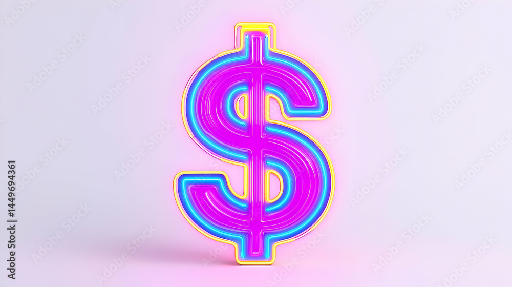 Obraz premium Vibrant Neon Dollar Sign Symbol on Soft Background for Financial Themes