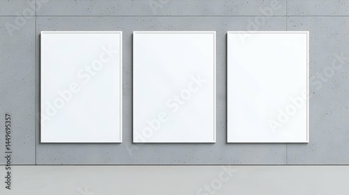 Blank Picture Frames on Minimalist Concrete Wall Interior Space