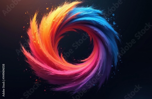 Obraz na płótnie Abstract colorful swirl spiral on black background. Vivid vortex design element with dynamic vibrant brush strokes. Digital art for posters banners design templates. w salonie