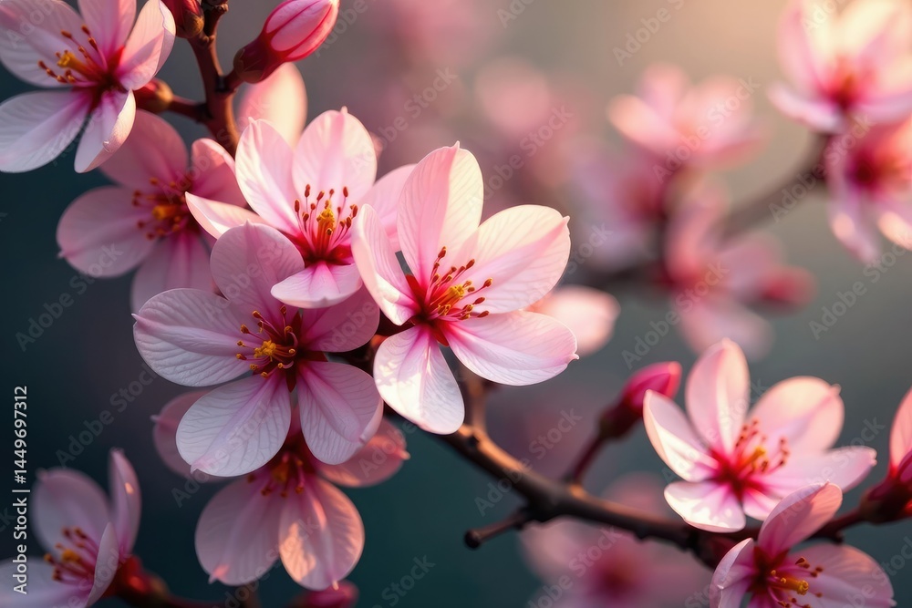 Delicate, intertwined blossoms, repeating motif, petals, romantic