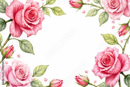 Delicate watercolor roses repeat in a soft, romantic design , spring, nature, flowers