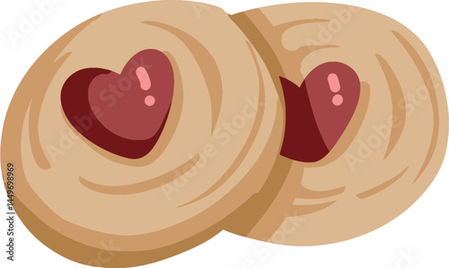 Two Delicious Heart-Shaped Jam-Filled Cookies 