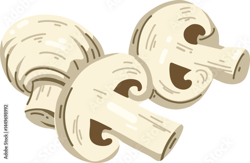 Illustration of Freshly Cut White Mushrooms