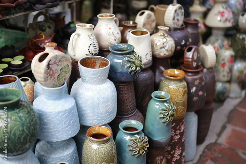 Traditional ceramics on display at the local craft market