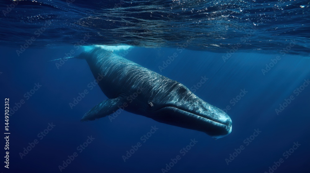 Fototapeta premium Underwater Bryde's Whale Encounter: Deep Blue Majesty