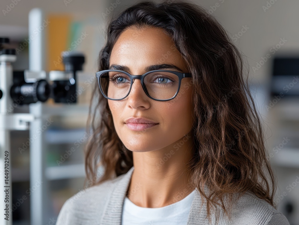 Young Middle Eastern woman in ophthalmologist's office during exam Young Middle Eastern woman in ophthalmologist's office during exam