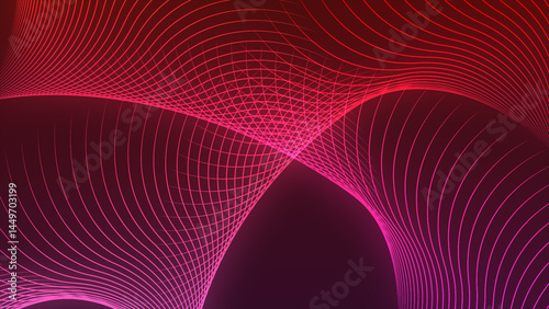 Tech inspired abstract motion background. Red light lines futuristic grid on red background. 4K Abstract twisted lines background