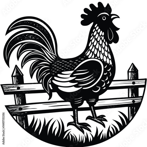 Black and white hand-drawn chicken set illustration rooster. Farm fowl background hen bird silhouette cock art. Vintage engraving isolated chicken set chicken silhouette on an illustration rooster.
