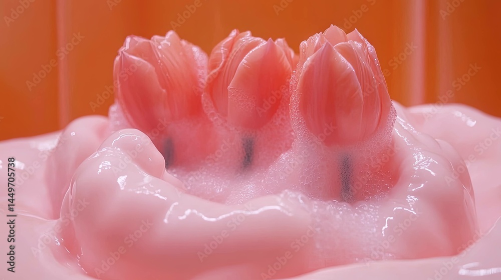 Softly focused group of pink beverages Softly focused group of pink beverages