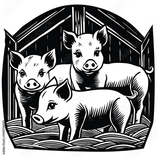 Set of pig silhouettes, cartoon vector pig and piglet silhouette set. Pig and piglet isolated farm animal silhouette icon vector collection


