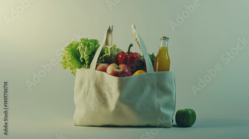 Reusable grocery bag filled with produce photo