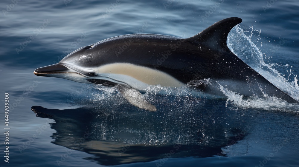 Fototapeta premium Long-beaked Common Dolphin Duo, Coastal Waters, Dynamic Splash