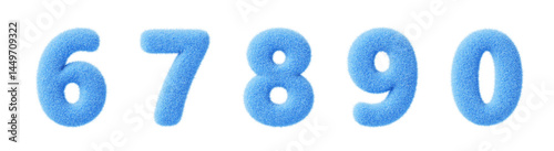 Fotografía 3d blue fur fluffy font numbers from 6 to 0