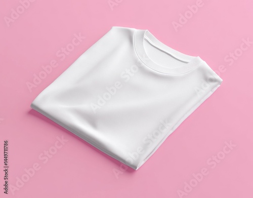 Folded white t-shirt on pink background. (2)