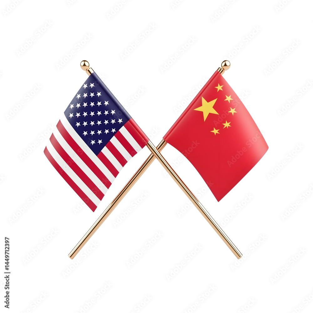 Naklejka premium USA and China flags isolated on white background. Ai Generated Images