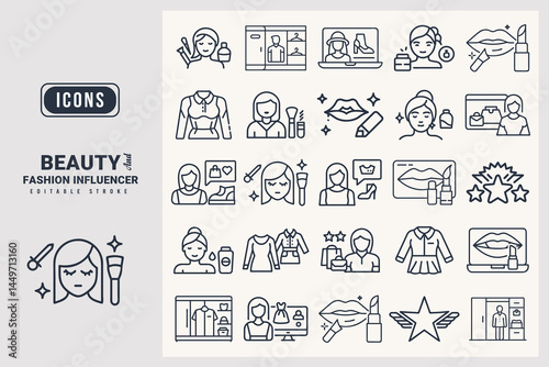 Beauty & Fashion Influencer icon set vector illustration isolated on white background.
