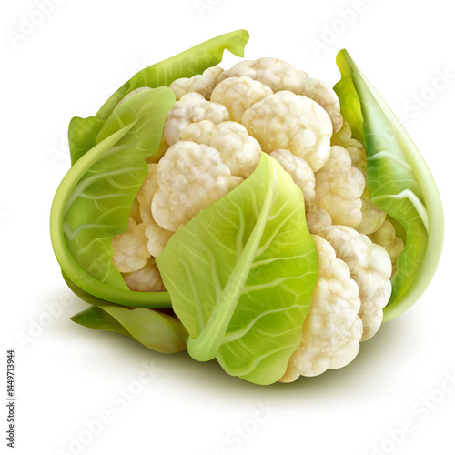 cauliflower on white background.3D illustration of a cauliflower, isolated on a white background. A single, organic vegetable representing healthy eating and freshness — perfect for food and wellness 