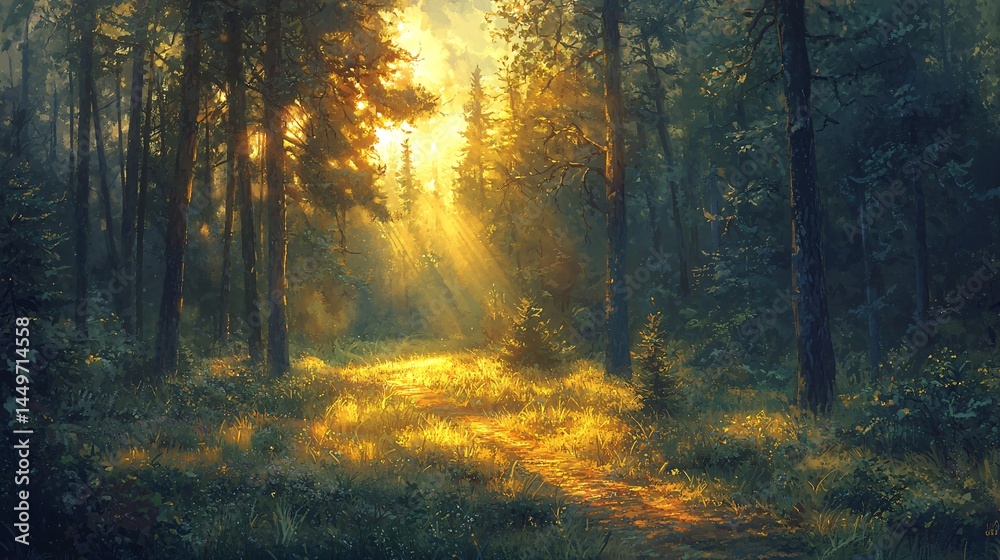Beautiful picture of sunlight penetrating through the forest Beautiful picture of sunlight penetrating through the forest