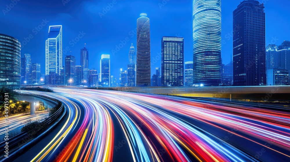 Obraz premium Cityscape at Night: A Symphony of Lights and Motion