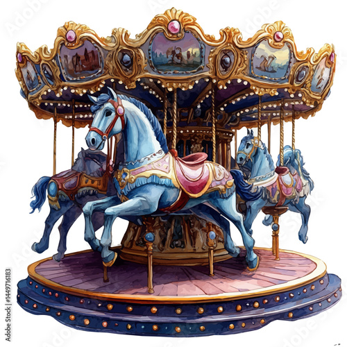 illustration of Music-playing Carousel Horse, watercolor vector, isolated on a white background.