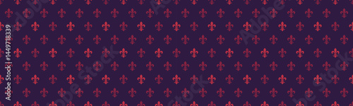 Elegant repeating fleurdelis pattern in rich burgundy and deep purple.  Perfect for textiles, backgrounds, or website design. This sophisticated texture evokes royalty, tradition, and timeless style.