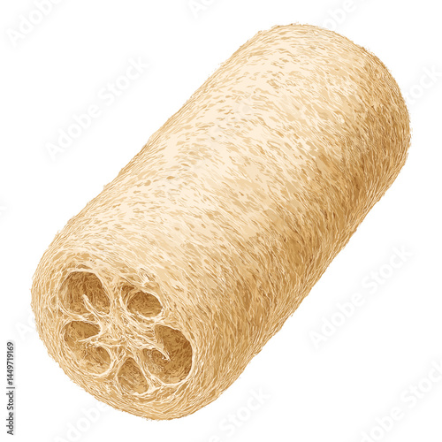 Loofah Sponge Vector – Natural Plant Fiber Bath Sponge in Cylindrical Form, Isolated