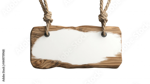Weathered wooden sign dangling background knotted rope, offering pristine for from personalized messaging or branding