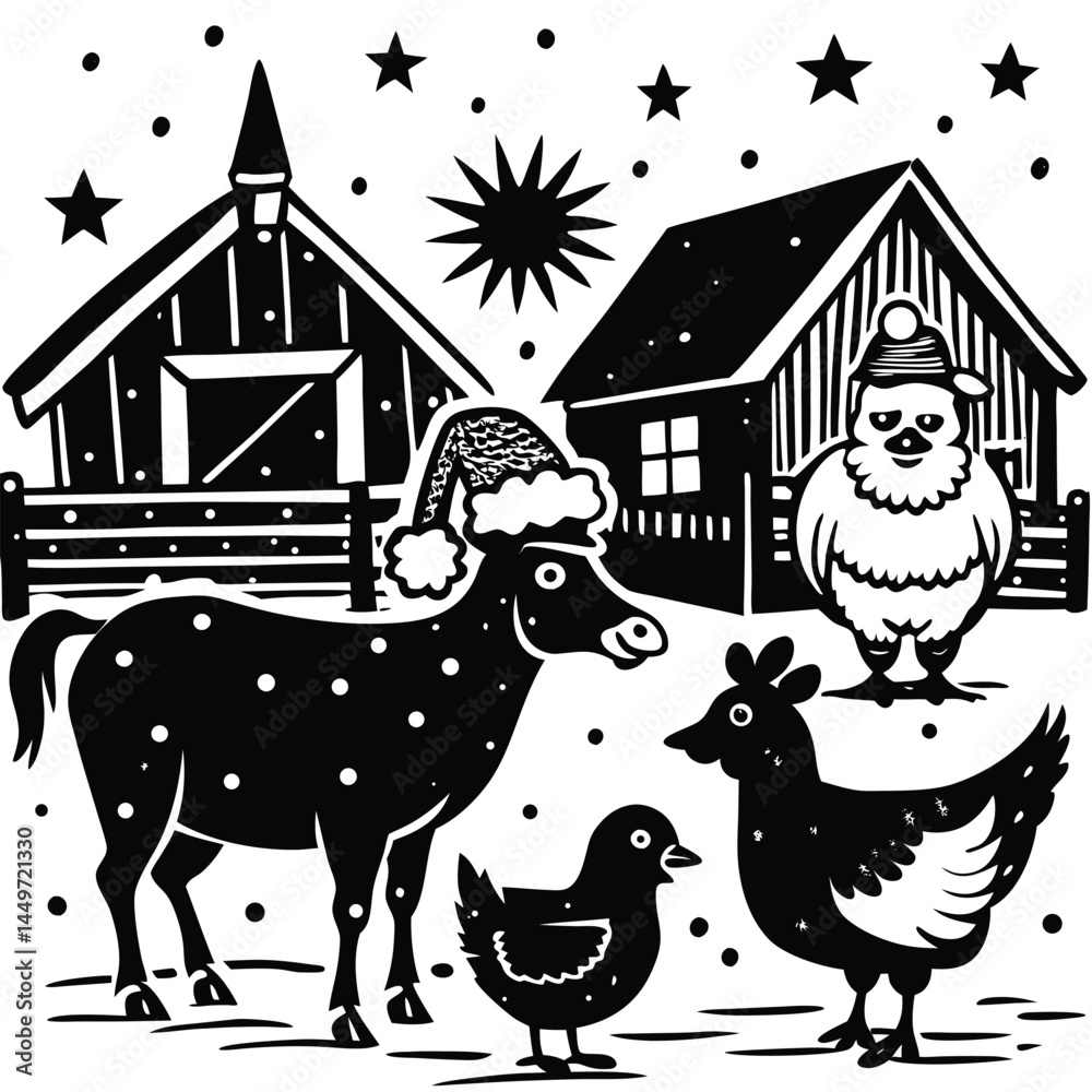 Naklejka premium santa with farm animal set vector collection 