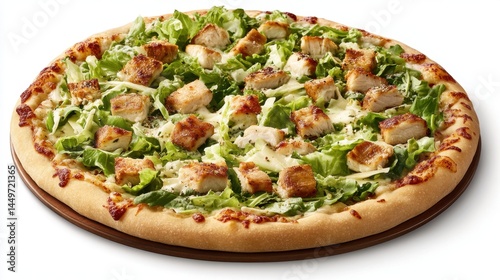Obraz na płótnie Delicious chicken caesar salad pizza with crisp lettuce and savory toppings w salonie