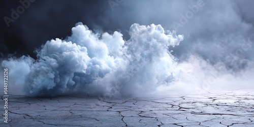 Mystical cloudscape over cracked earth surface