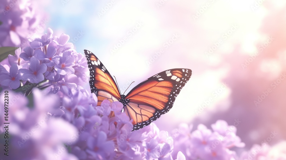 Obraz premium Butterfly on Lilac Blossoms