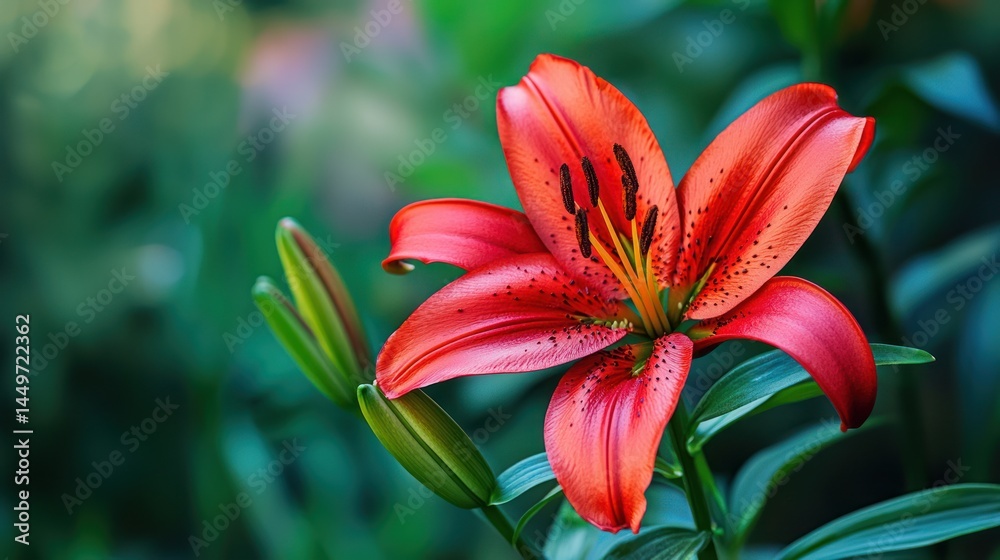 A vibrant red lily with an elegant look. A vibrant red lily with an elegant look.
