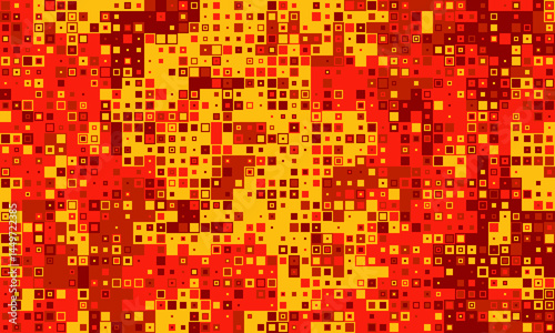 Abstract fiery mosaic background.  Vibrant red and gold squares create a dynamic, energetic texture perfect for websites, presentations, or branding.  Evokes warmth, technology, or energy.