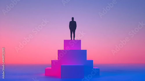 Wallpaper Mural Silhouette of a Human Figure on Colorful Pedestal Under Vibrant Sky Torontodigital.ca