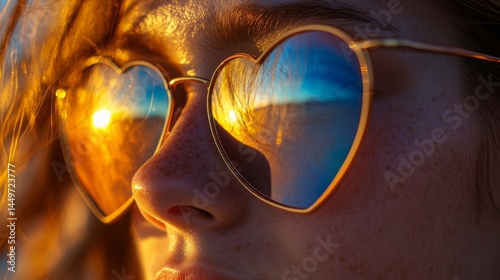 Heart Shaped Sunglasses Reflecting Sunset Glow