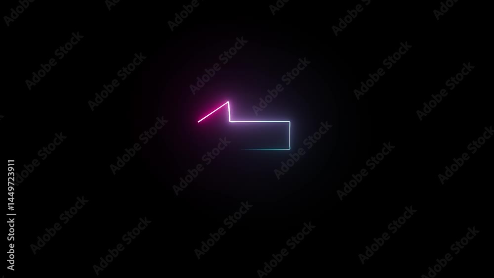 Abstract moving neon arrow loading icon animation background. Neon Arrow Light Effect Video.Modern Neon Light Auroras Moving Sub. On black background.