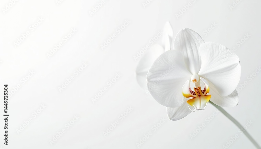 Obraz premium Delicate white orchid blossom on pure white backdrop, fragile, beauty, orchid