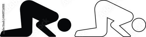 Perform Salat silhouette icons set in trendy black flat and outline styles. Muslim prayer symbols signs vectors illustration collection isolated on transparent background.
