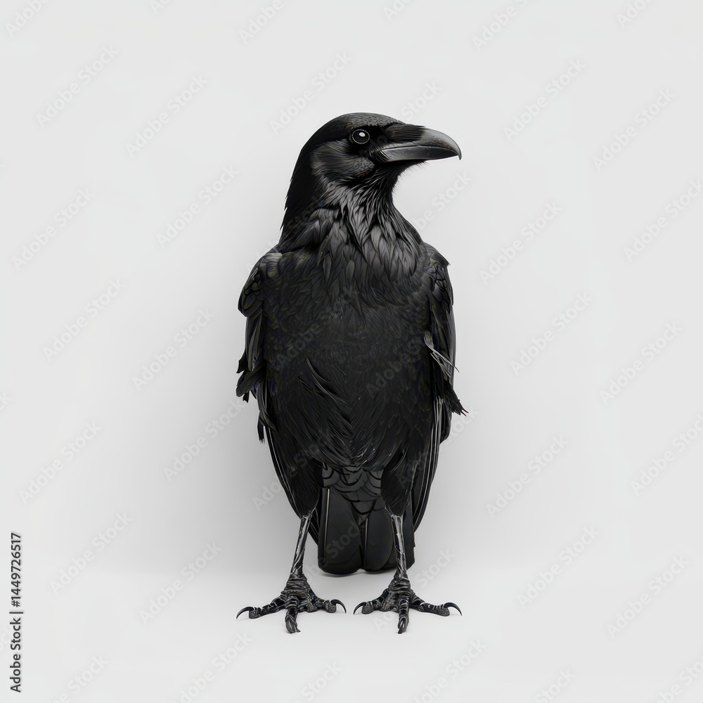 Fototapeta premium Black Crow Minimalist Studio Portrait Against White Background