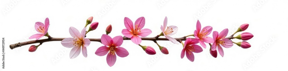 Obraz premium Single branch with flowers isolated on white background, foliage, botanical