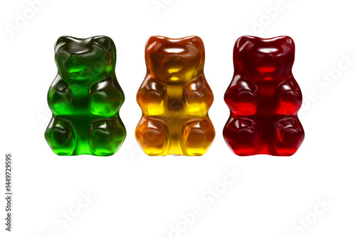 Colorful gummy bears stacked on a transparent background
